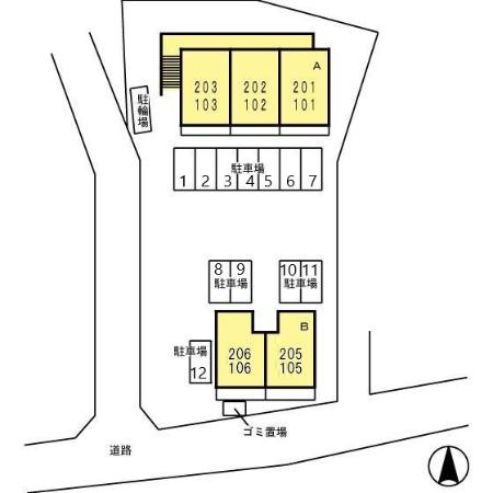 グランドソレイユ（山室）　B棟の区画図