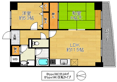 大阪市鶴見区浜５丁目の賃貸マンションの間取り