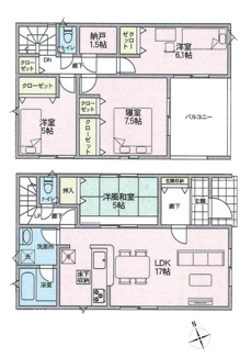 【間取り】 | 甲斐市西八幡 新築オール電化戸建 全2棟2号棟 納戸付 | 2号棟間取り