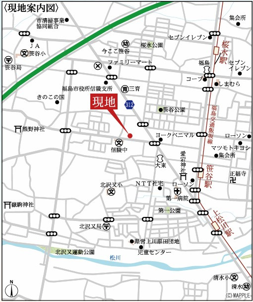 新築戸建・新築建売　福島市笹谷第12　笹谷小・信陵中の地図