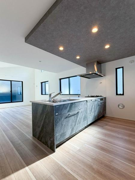 横浜市南区大岡１丁目の新築一戸建のキッチン|明るい日差しが差し込みます。毎日使うキッチンだからこそ食事の準備を楽しい時間に忙しい時でもスムーズに無駄なく作業できる、お手入れも簡単にできるなど、毎日を楽しくするキッチンスペースに仕上げました。
