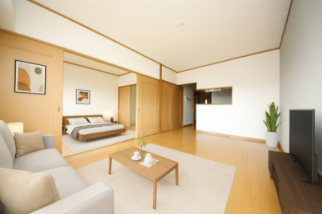 パル住吉の居間・リビング|バーチャルステージングの写真となります。家具家電等は付帯しません。参考にご覧くださいませ。