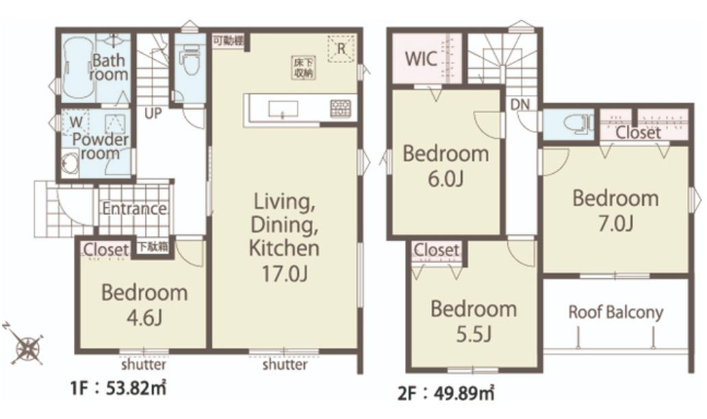八王子市　大楽寺町　新築一戸建て　１期の間取り|～全室南西向き3LDK　開放感のあるワンフロアリビングの間取りです～