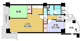 【間取り】 | 逆瀬川パークマンション | お二人様におすすめの２LDKの間取りです♪LDKは約１６帖の癒しの空間です！！