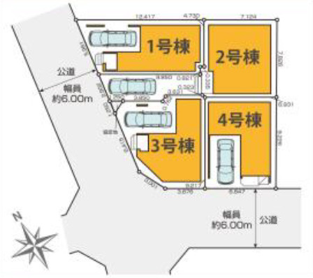 板橋区上板橋2丁目　準急停車駅　ハイグレード住宅　全4棟の区画図