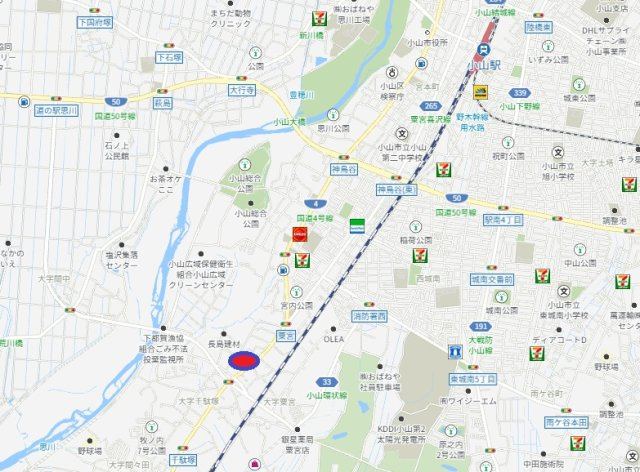 小山市大字粟宮　土地の地図