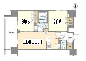 geo ent上野稲荷町の間取り|インターネット無料、角部屋、リビングと各洋室にエアコン付、カウンターキッチン