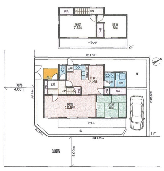八千代台東３丁目　売地の土地図|八千代台東３丁目　現況建物あり　正味約44.9坪　整形地　東南×南西角地