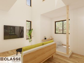 【外観パース】 | 宇治市広野町寺山　売土地　建築条件無し | お客様のお好みに合わせて、外観デザインも一緒に作り上げていきます。「ひと目で分かるアトリエの家」をコンセプトに、木・金属・吹抜けを組み合わせ”あなたらしさ”を表現できる外観づくりが可能です。