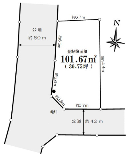 【土地】鶴ヶ島市中新田建築条件無し売地の土地図