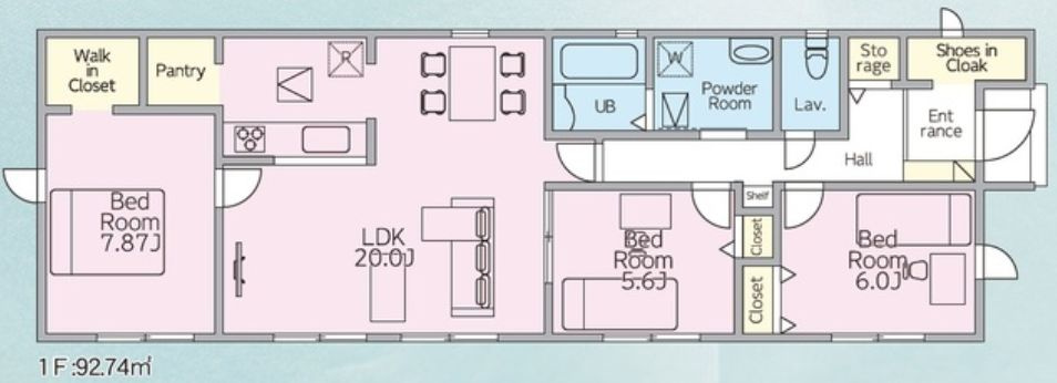 リナージュ前橋三河町２丁目25-1期　2号棟（平屋）の間取り|人気の平屋♪全室南向きの3LDKで陽当たり良好な間取りです！
土地面積313.61㎡、建物面積92.74㎡で十分な広さです！