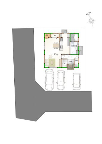 清住(４LDK）の駐車場|駐車3台以上の広々としたスペースは、車社会での暮らしを快適にサポートしてくれそうです。帰宅するたびにホッとする、家族の拠り所にふさわしい住まいです。