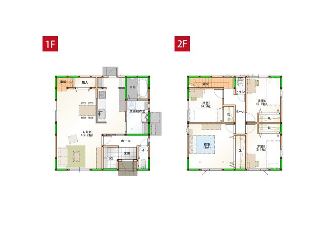 清住(４LDK）の間取り|104平米超のゆとりある4LDK。家族それぞれの時間を大切にしながら、18畳のLDKで繋がりも感じられる設計。将来を見据えた収納の多さも魅力で、長く愛着を持って住み続けられそうです。