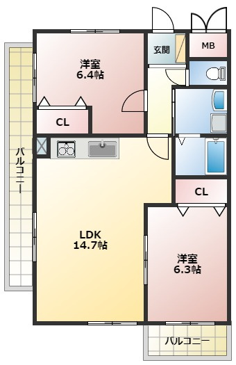 Ｃａｓａｖｅｒｄｅの間取り|2LDKタイプの間取り
※写真はイメージです。色仕様は現況優先になります。