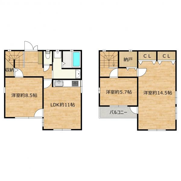 明石市北朝霧丘二丁目戸建の間取り