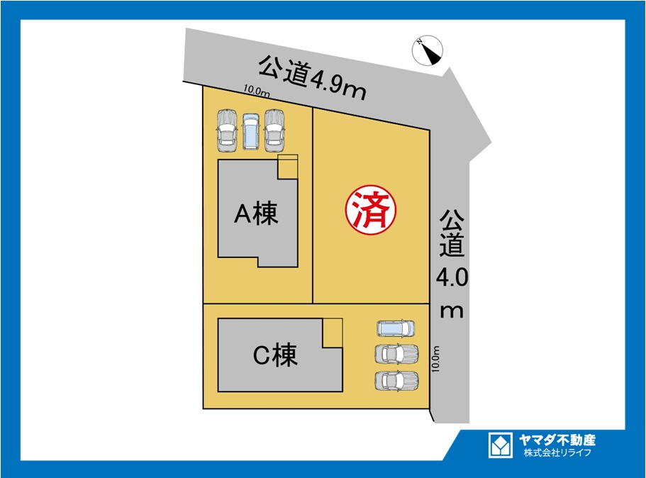 ダイマルタウン　江南市和田町宮第1　全3区画分譲の区画図|■区画図
■YAMADA電機の　ヤマダ不動産　株式会社リライフ　
いつでもお問合わせ下さい。