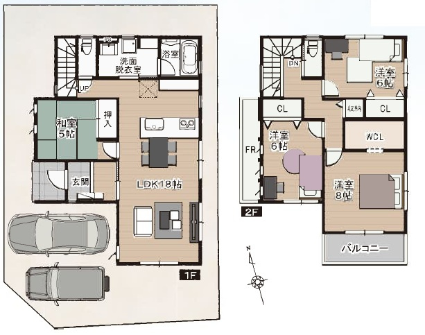 一宮東町　新築戸建　2号棟　【全2区画】の間取り|4ＬＤＫ+ＷＣＬ　建物面積　109.30㎡（約33.06坪）