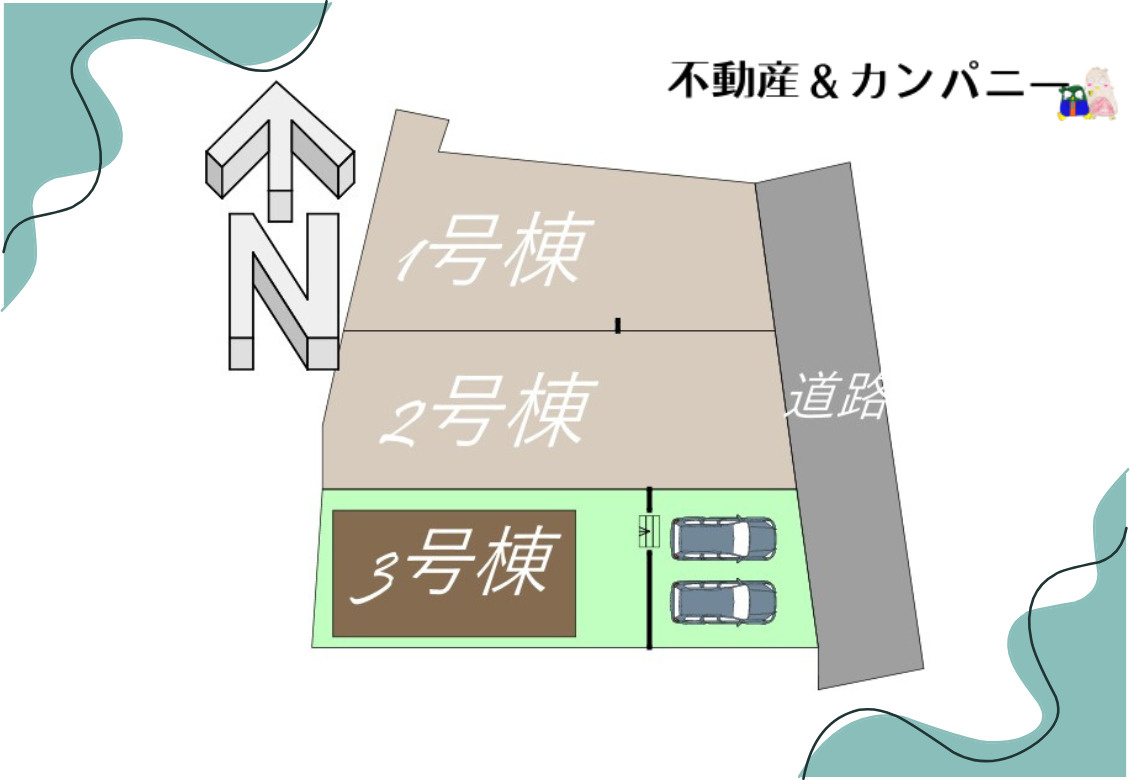 クレイドルガーデン松山市立花第1-3号棟　新築建売住宅　松山市立花二丁目の新築戸建の区画図