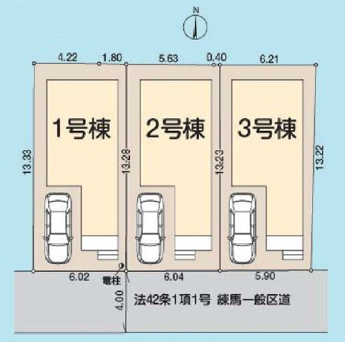 練馬区南田中４丁目　新築住宅　全３棟の区画図