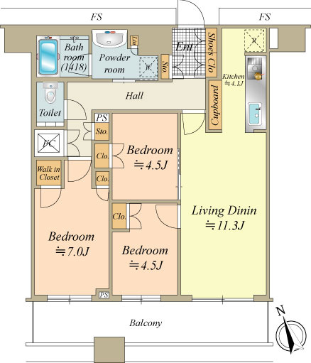 南西向き住戸。リビング陽当たり・眺望ともに良好です。
