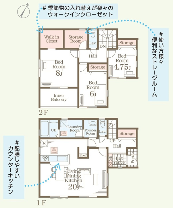 【Livele Garden】　久喜市菖蒲　第２　全2邸の間取り|〇3LDK+S〇
広々LDK20帖！
※+Sとは、ストレージルームのことです