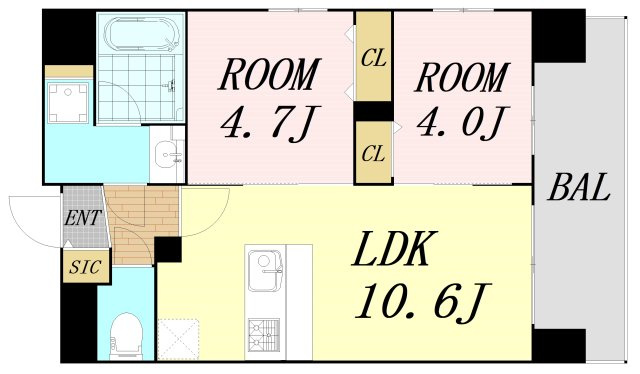 スプランディッド玉造DUE　仲介手数料無料の間取り