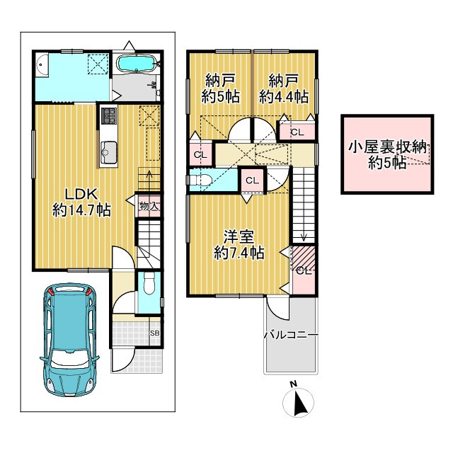 【商談中】長岡京市久貝2丁目　　の間取り|収納スペース充実の3LDK！
駐車1台可能です。