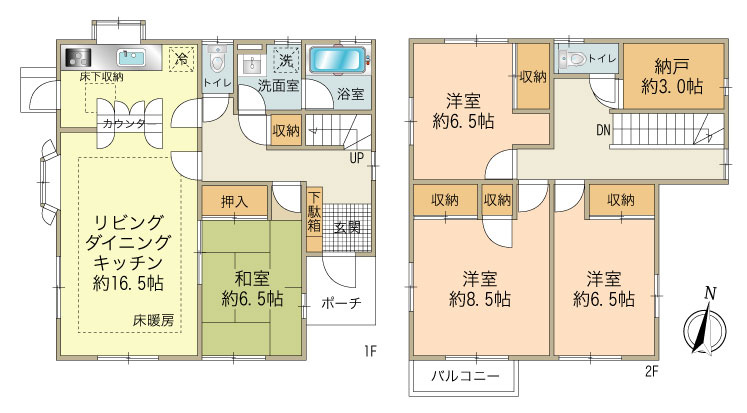 全室6帖超、2面採光のゆとりある４ＬＤＫ♪1階も日当り良好です