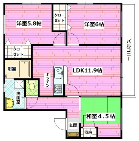 広島市安芸区矢野東４丁目のアパートの間取り