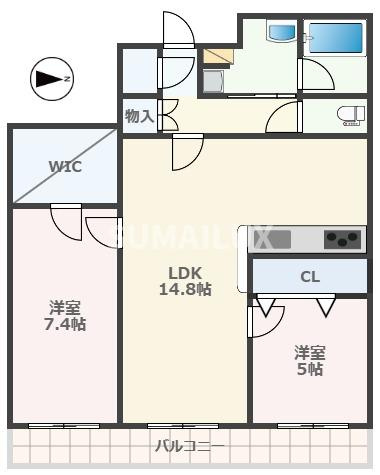 熊本市中央区練兵町の賃貸マンションの間取り