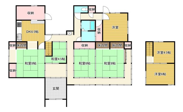 西条市楠　中古住宅の間取り|廊下を介して各部屋が独立しながらも、襖を開ければ大空間になる伝統的な間取りです。風の通り道が計算されており、夏場もエアコンに頼りすぎず、自然の涼しさを取り入れながら健やかに暮らせる工夫が詰まっています