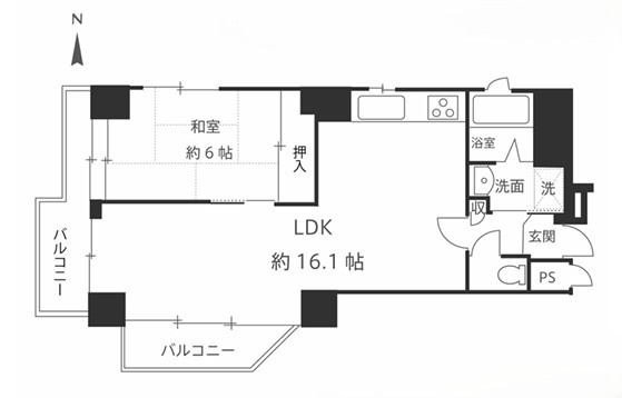 グラン・ドムール堺町二条の間取り|1LDK、価格3980万円、専有面積52.37㎡、バルコニー面積8.73㎡