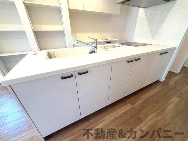 土居田町の新築のおうち　松山市土居田町新築戸建のキッチン|前面収納です
