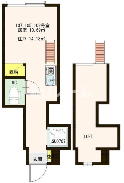 新宿区北新宿１丁目のアパートの間取り
