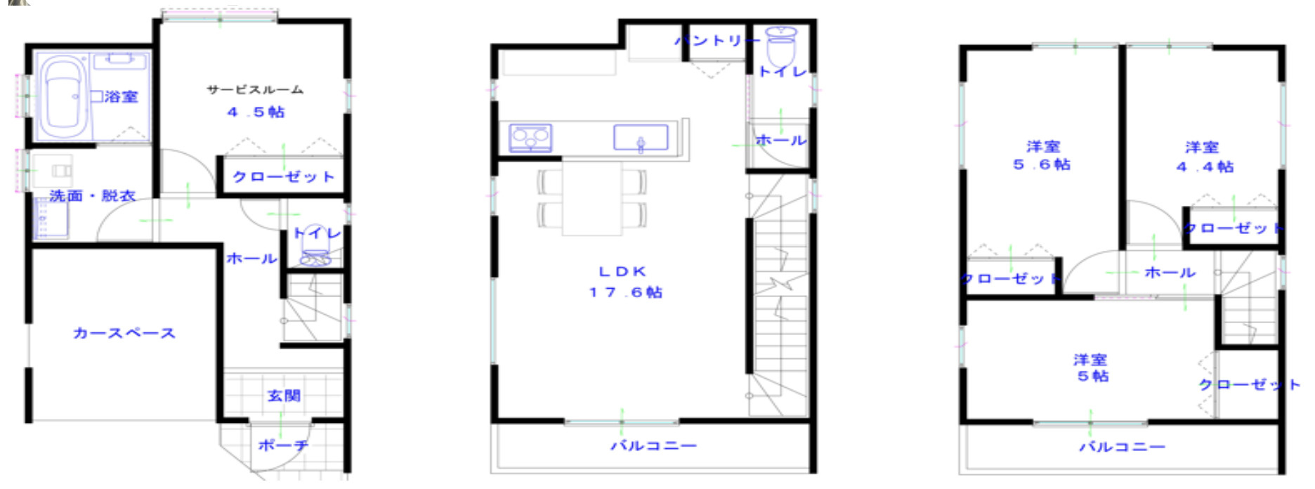 川越市稲荷町　新築一戸建て の間取り|３SLDK、土地面積：５４.４０m2、建物面積：９８.１２m2