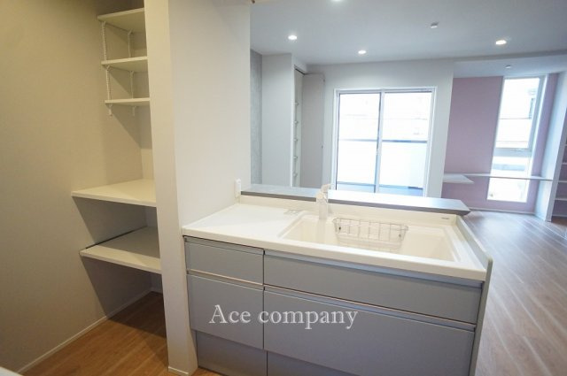 【キッチン】 | 東大阪市花園東町2丁目　【EAST/全2棟】 | キッチンシンクサイドに収納棚あります♪収納棚内にコンセントも完備です♪