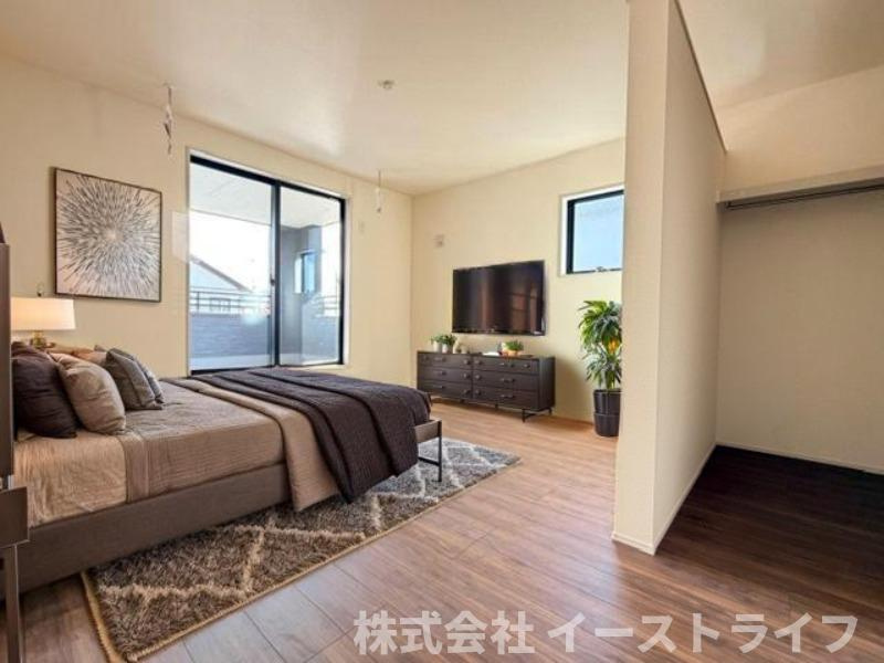 【新築戸建】　いわき市小名浜西君ヶ塚町第3　長期優良住宅の寝室|3号棟写真　寝室家具配置イメージ　本画像はCGで作成しており、実際に現地に 家具は置かれておりません。また、価格に 家具は含まれておりません。