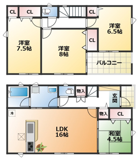 【間取り】 | CRADLEGARDEN真岡市台町第9　1号棟 | 全室南向きで陽当たりの良い間取りです
