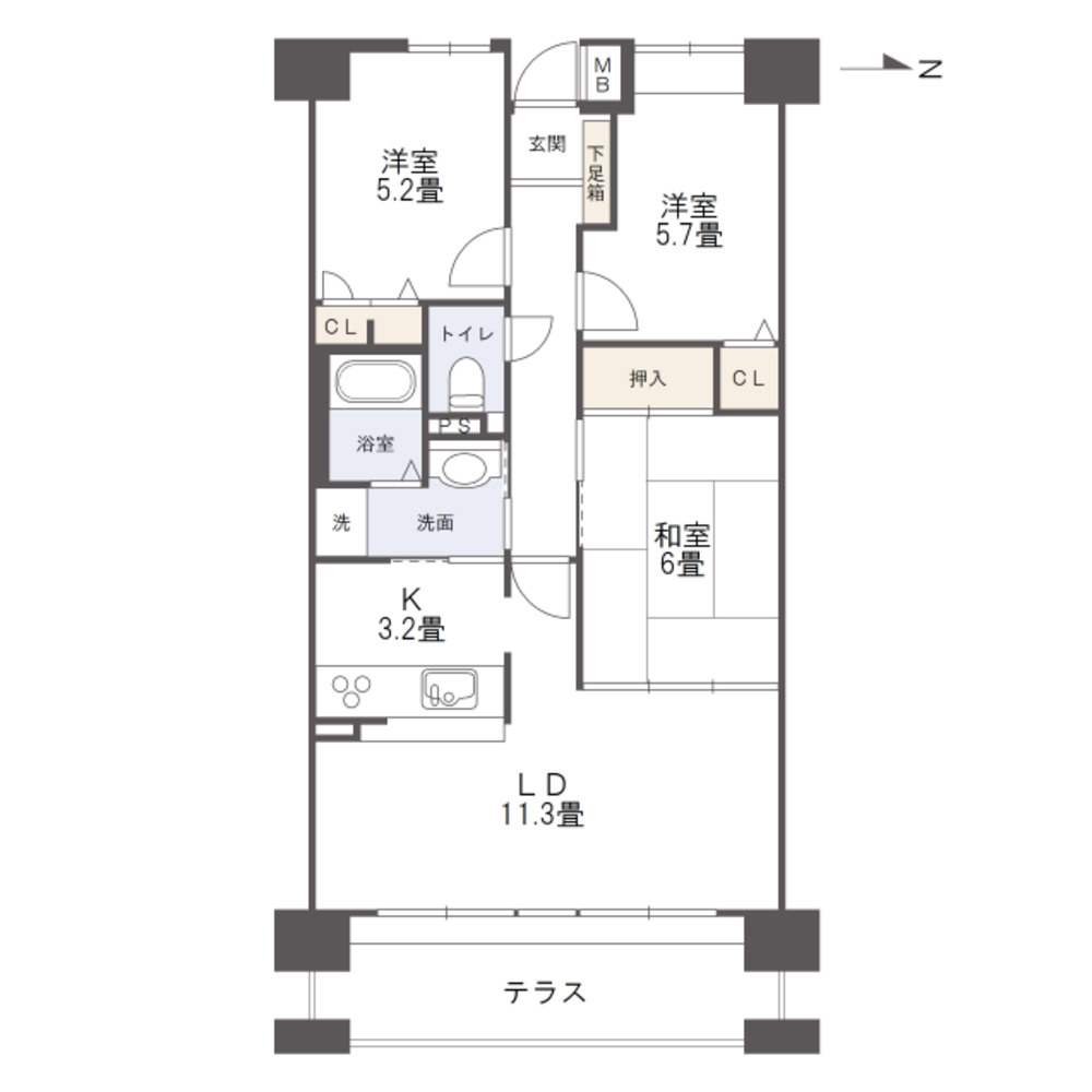グラン・コート島田本町の間取り|3LDK、専有面積68.86㎡、バルコニー面積10.35㎡