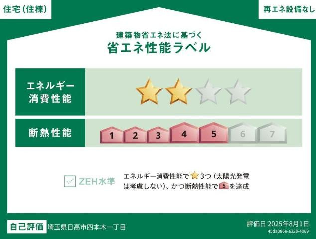 日高市四本木１丁目アパート新築工事の外観|省エネ性能ラベル
