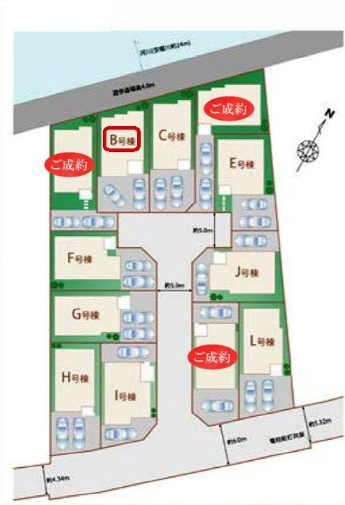 東村山市恩多町3丁目・全12棟　新築一戸建　B号棟の区画図|【全12棟・B号棟】土地面積110.12平米（約33.31坪）カースペース2台（車種による）