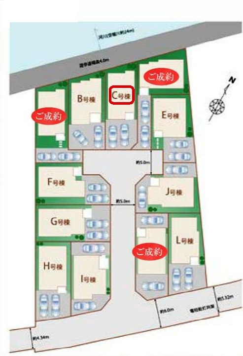 東村山市恩多町3丁目・全12棟　新築一戸建　C号棟の区画図|【全12棟・C号棟】土地面積110.11平米（約33.30坪）カースペース並列2台（車種による）