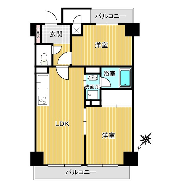 相模原ダイヤモンドマンションの間取り|【間取り】
2LDK、価格1,499万円、専有面積42.39m²