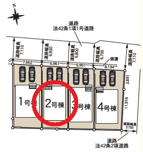 豊田市明和町第5　新築分譲住宅　全4棟　2号棟の区画図