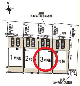 豊田市明和町第5　新築分譲住宅　全4棟　3号棟の区画図