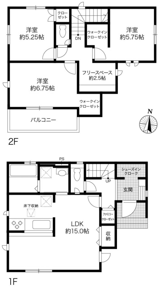 高知市介良乙 -10期3棟3- 新築戸建ての間取り|3号棟　3LDKの使いやすい間取りに加え、約2.5帖のフリースペースを配置した機能的な設計です。趣味の部屋やリモートワーク用の書斎、お子様の宿題スペースなど、成長や変化に合わせて柔軟に活用できます。