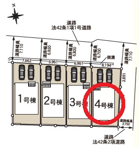 豊田市明和町第5　新築分譲住宅　全4棟　4号棟の区画図