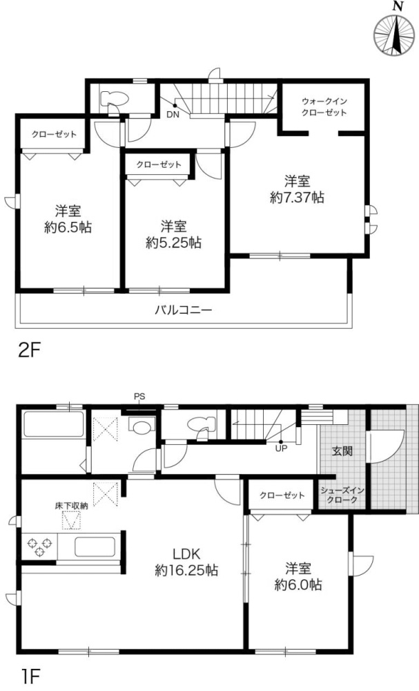 高知市介良乙 -10期3棟2- 新築戸建ての間取り|全居室南向きの二面採光は日中も明るく過ごせる間取りになっています。