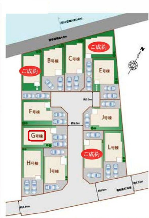 東村山市恩多町3丁目・全12棟　新築一戸建　G号棟の区画図|【全12棟・G号棟】土地面積110.75平米（約33.50坪）カースペース並列2台（車種による）