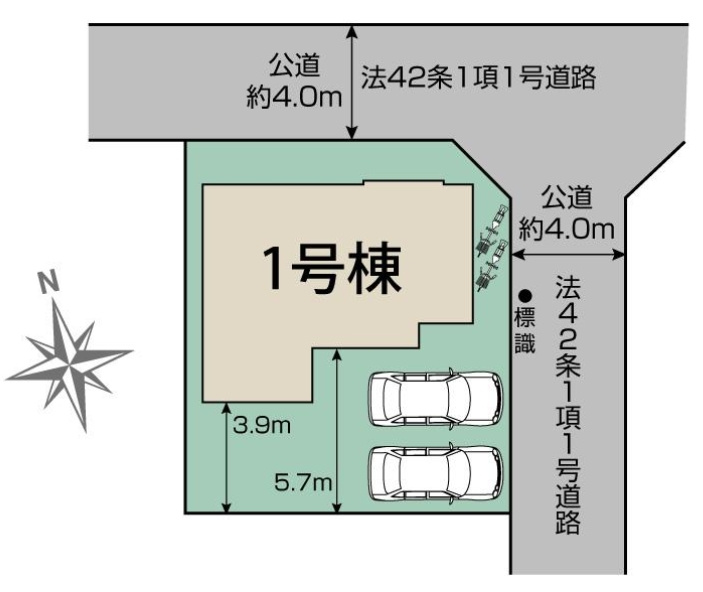 霞ヶ関北5丁目　4LDK新築戸建　駐車２台の区画図